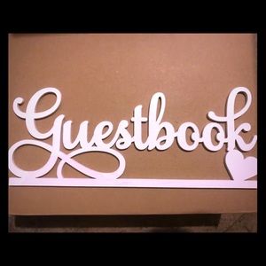 White glitter wood guestbook sign